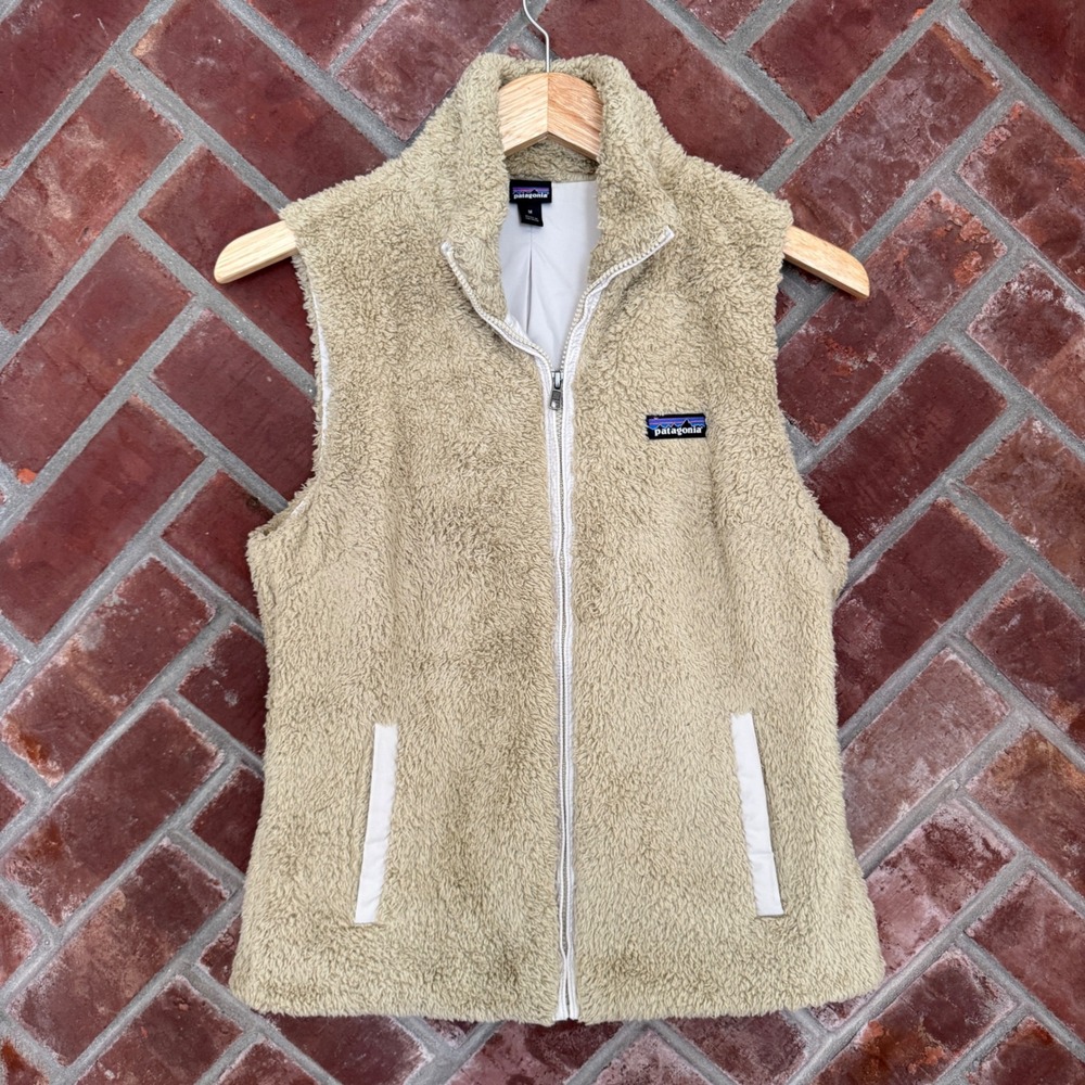 Patagonia Los Gatos Fleece Vest Women M Tan Full Zip High Pile Soft Shell